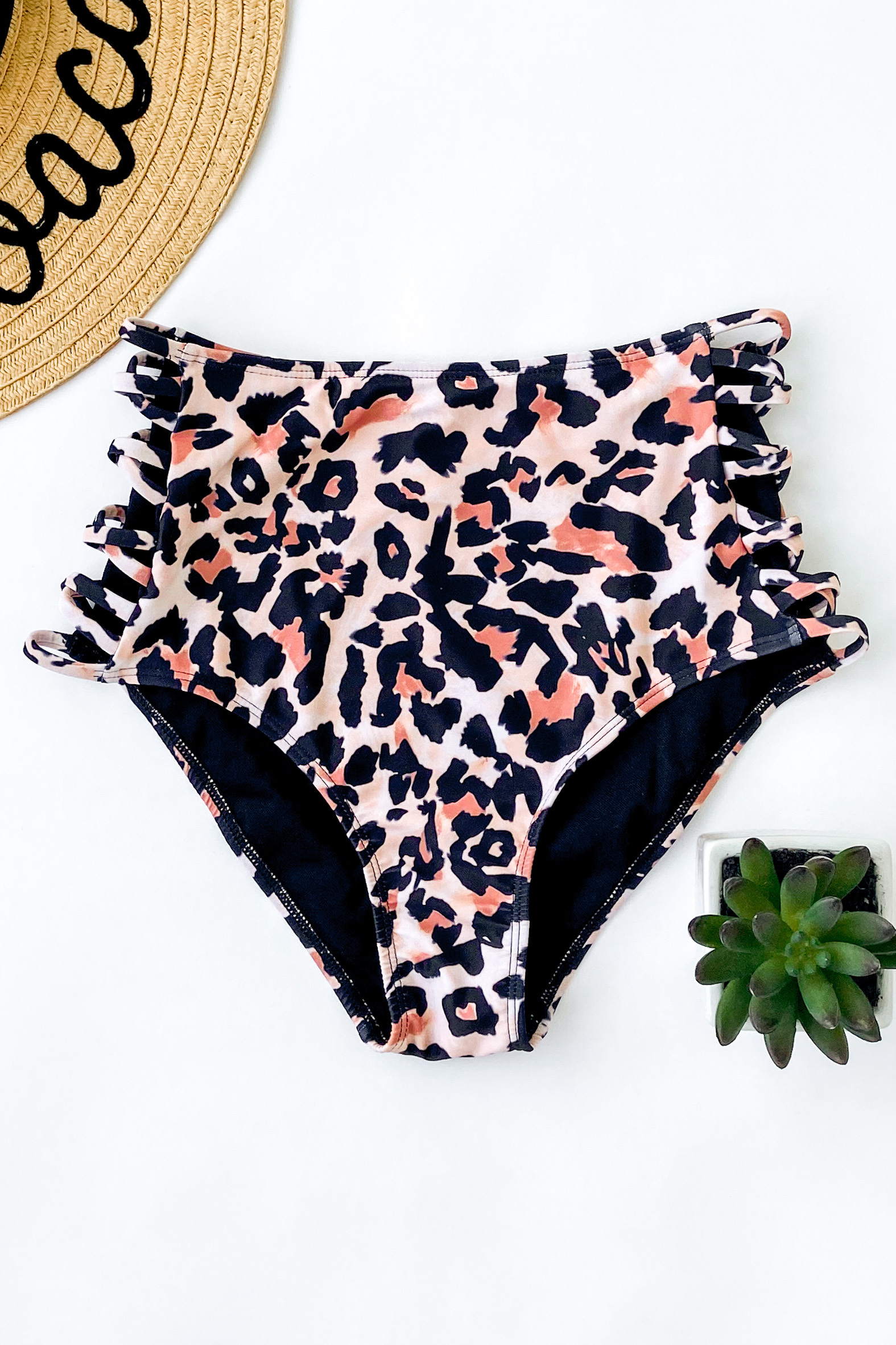 High Waisted Leopard Criss Cross Swimsuit Bottoms