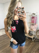 What's Next Floral Pocket Tank Top- Black & Neon Pink