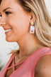 Sunshine Kisses Gold Pendant Dangle Earrings- White & Pink