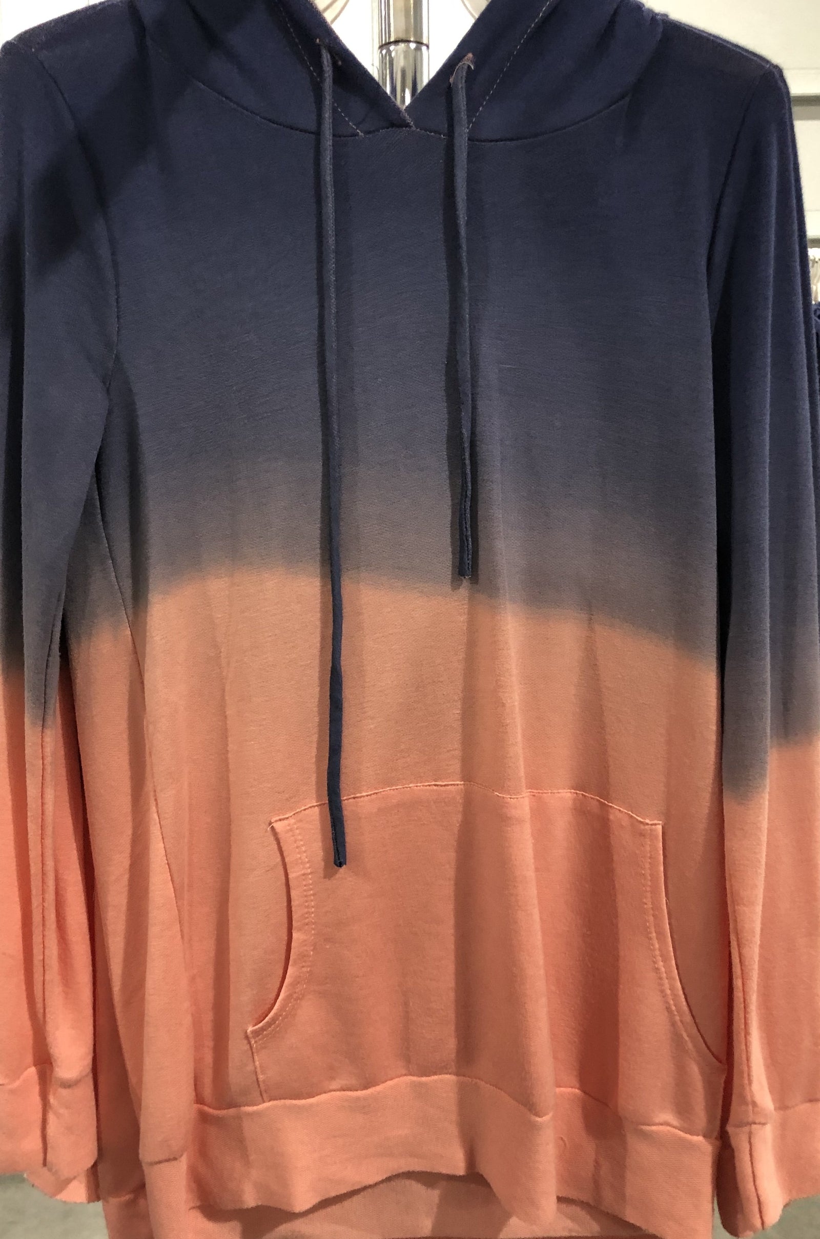 Long Sleeve Ombré Hoodie- Navy & Peach