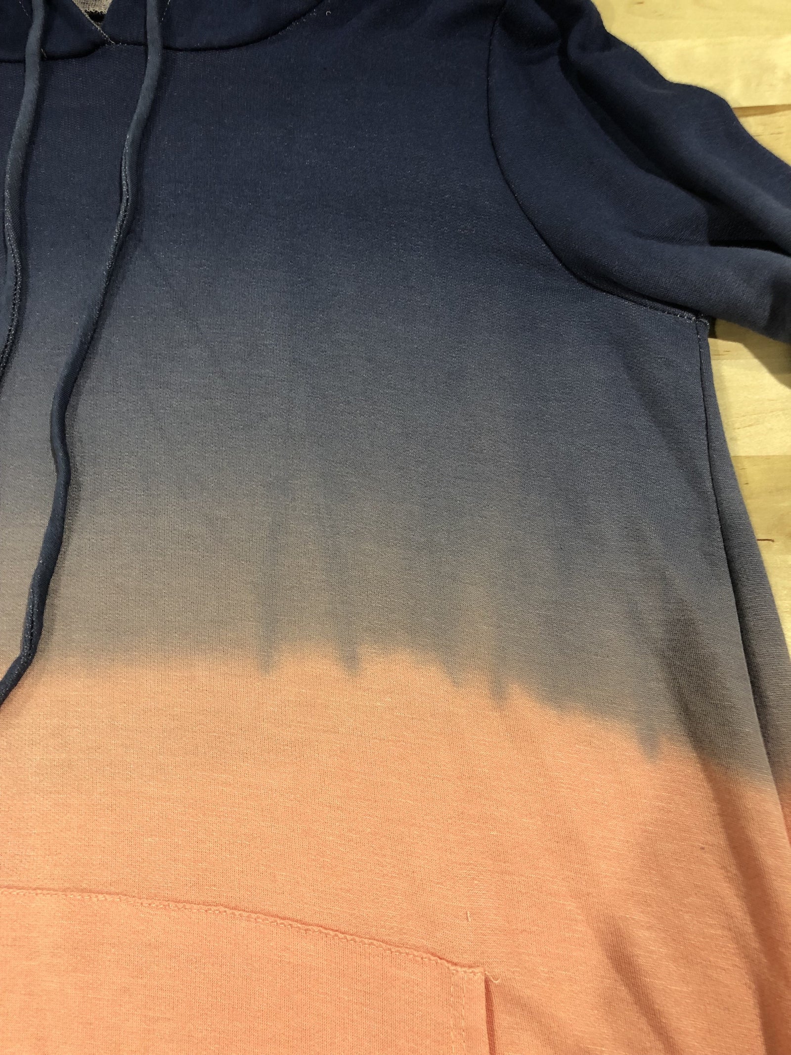 Long Sleeve Ombré Hoodie- Navy & Peach