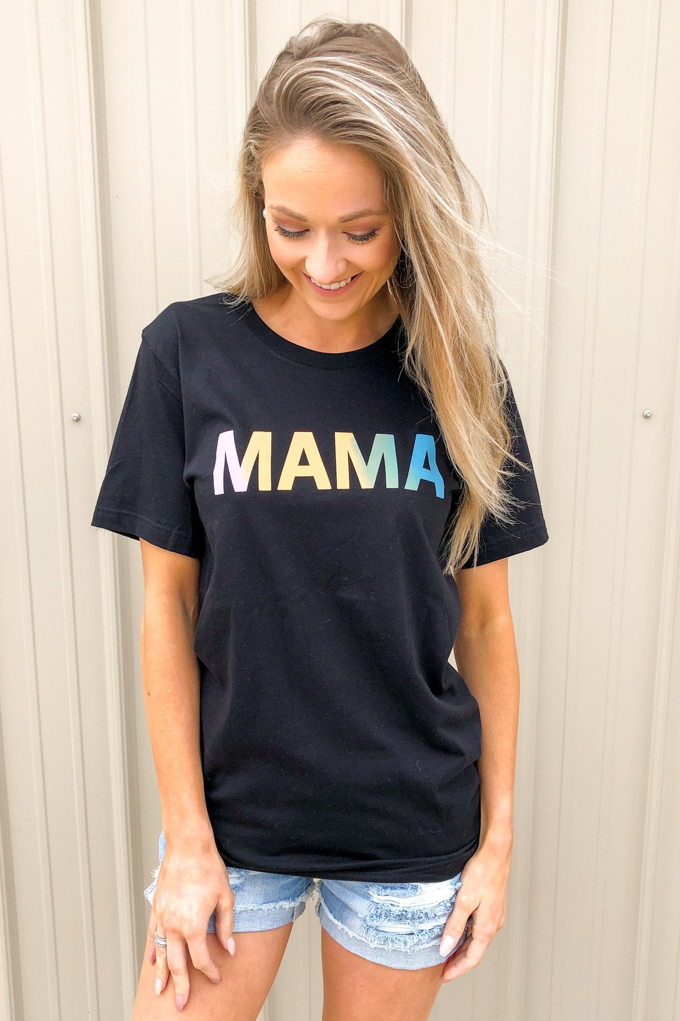 Multi-Colored "Mama" Tee- Black