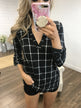 Step by Step Graph Striped V-Neck Top- Black