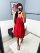 See Me Smile Speckled Ruffle Dress- Red