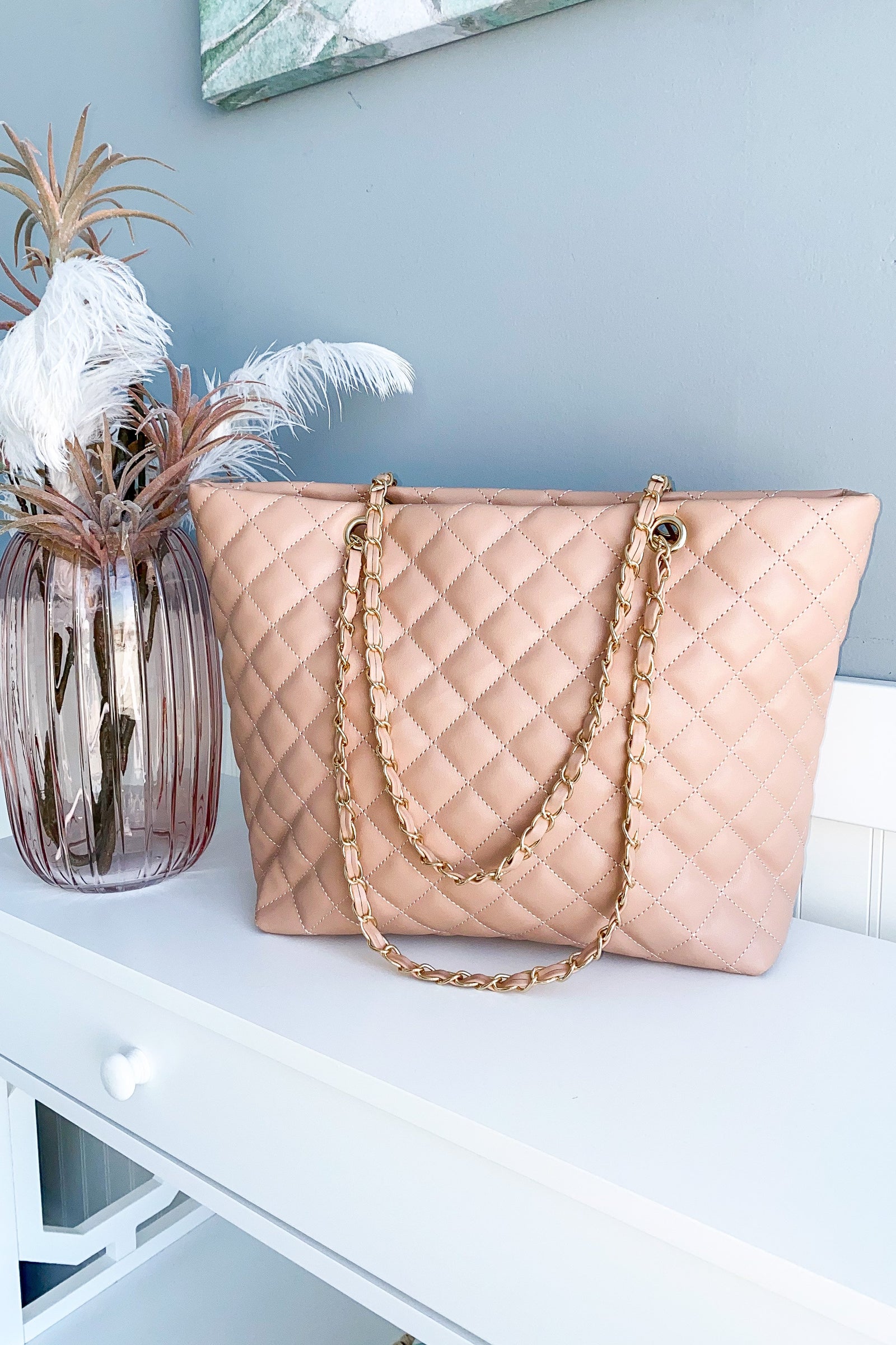 Everyday Quilted Tote Purse- Dusty Rose – The Pulse Boutique