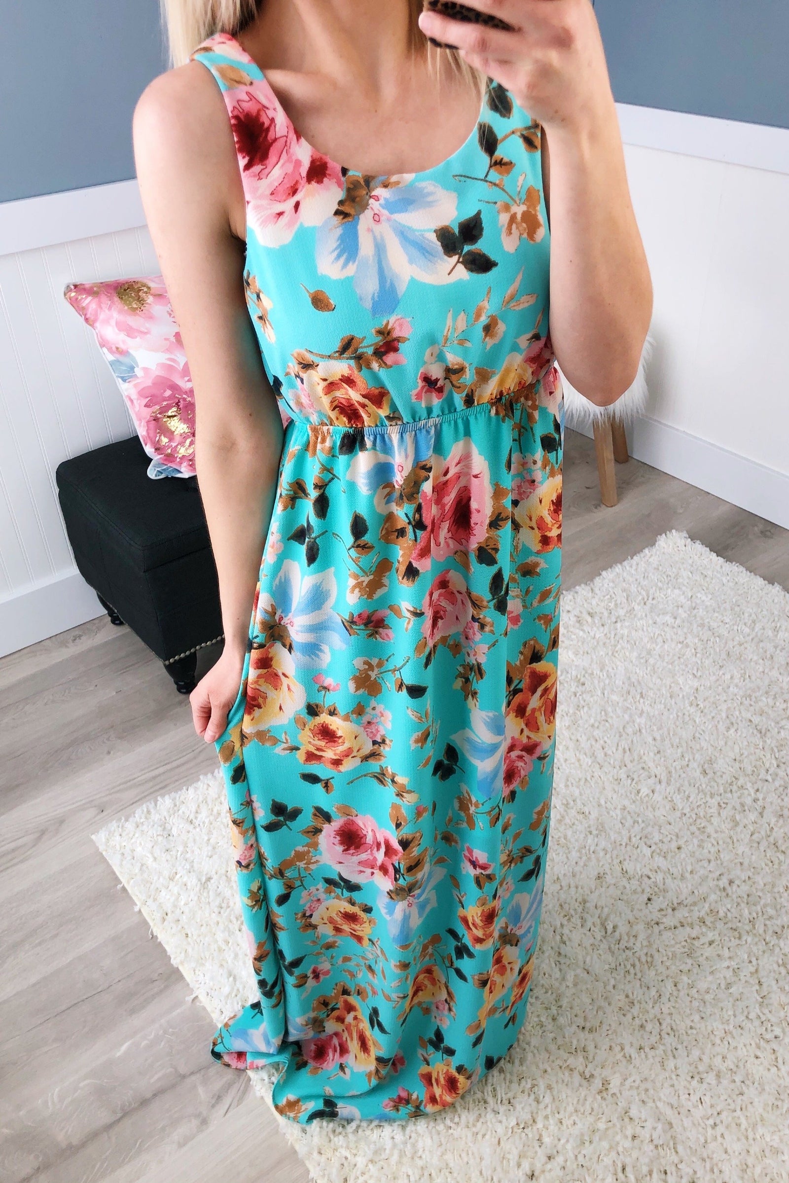 Floral Maxi Dress Aqua Blue The Pulse Boutique