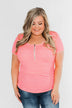 Short Sleeve Neon Zipper Top- Pink