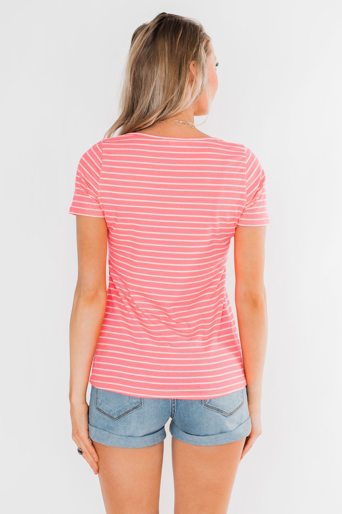 Short Sleeve Neon Zipper Top- Pink