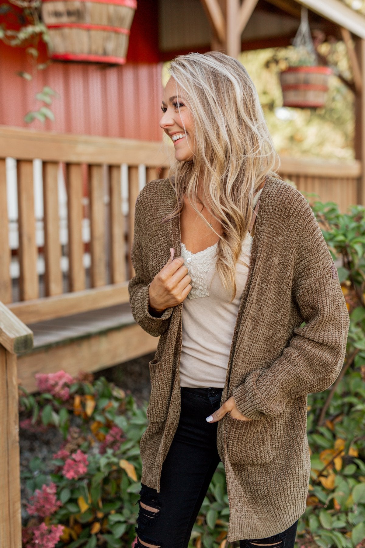 Have My Heart Velvet Chenille Cardigan- Mocha