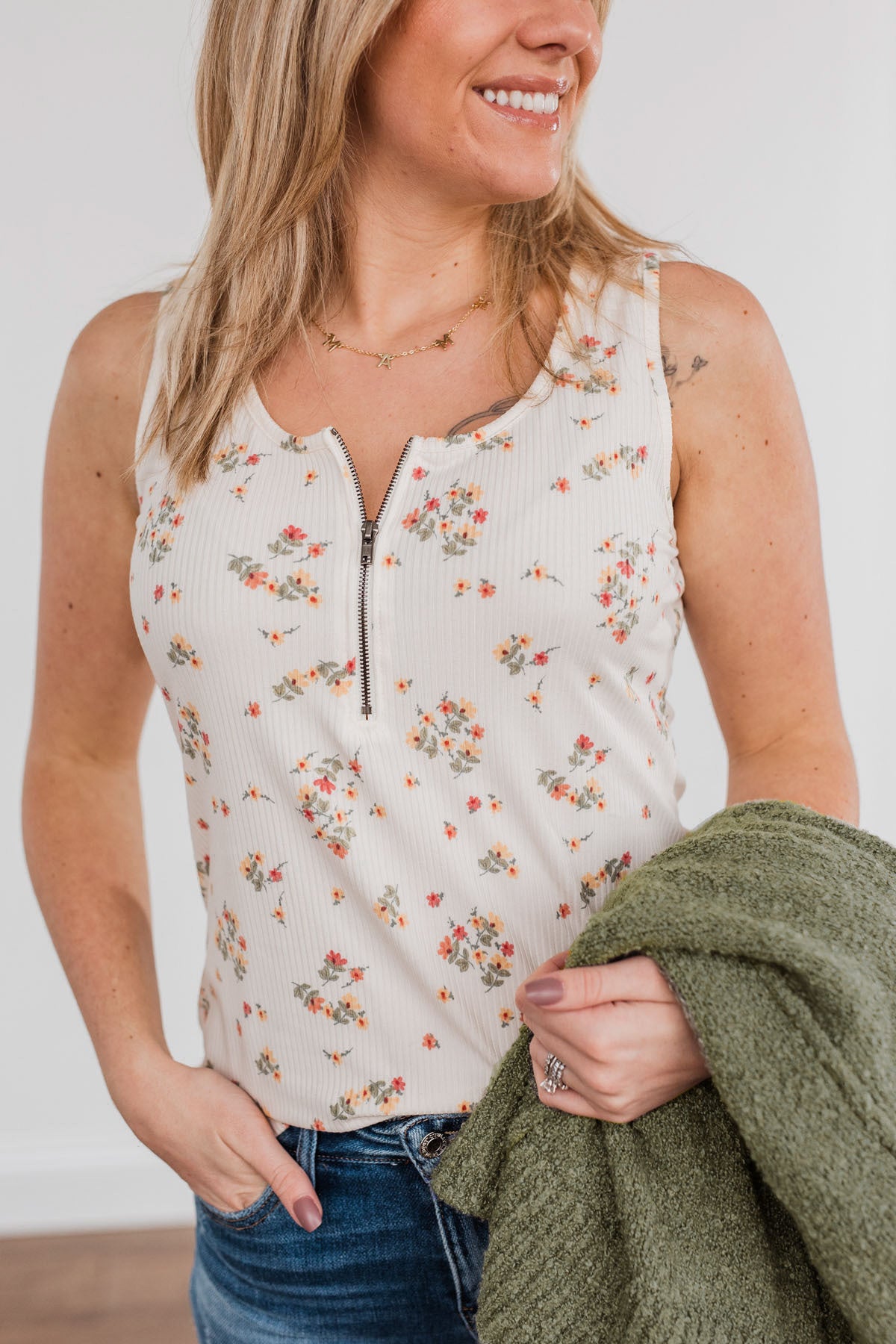 Walking Through Life Floral Tank Top- Ivory