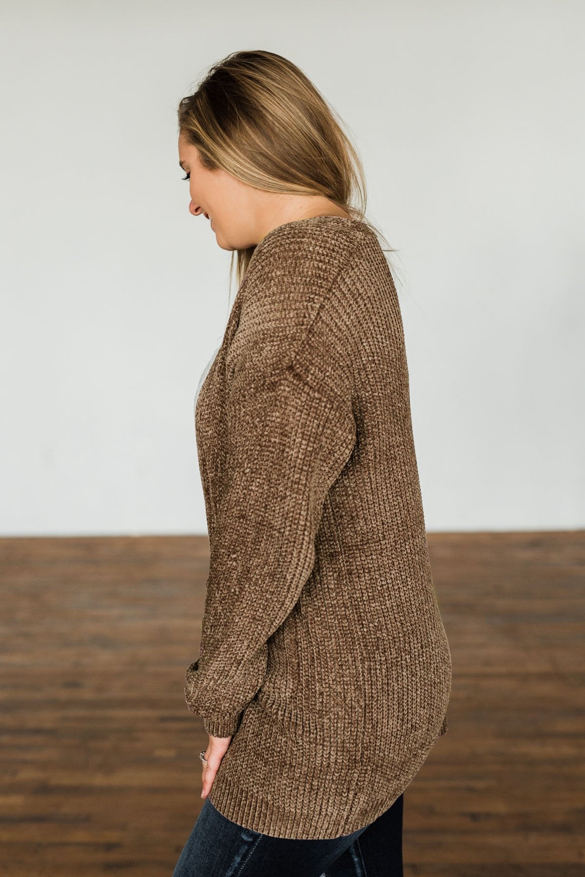 Have My Heart Velvet Chenille Cardigan- Mocha
