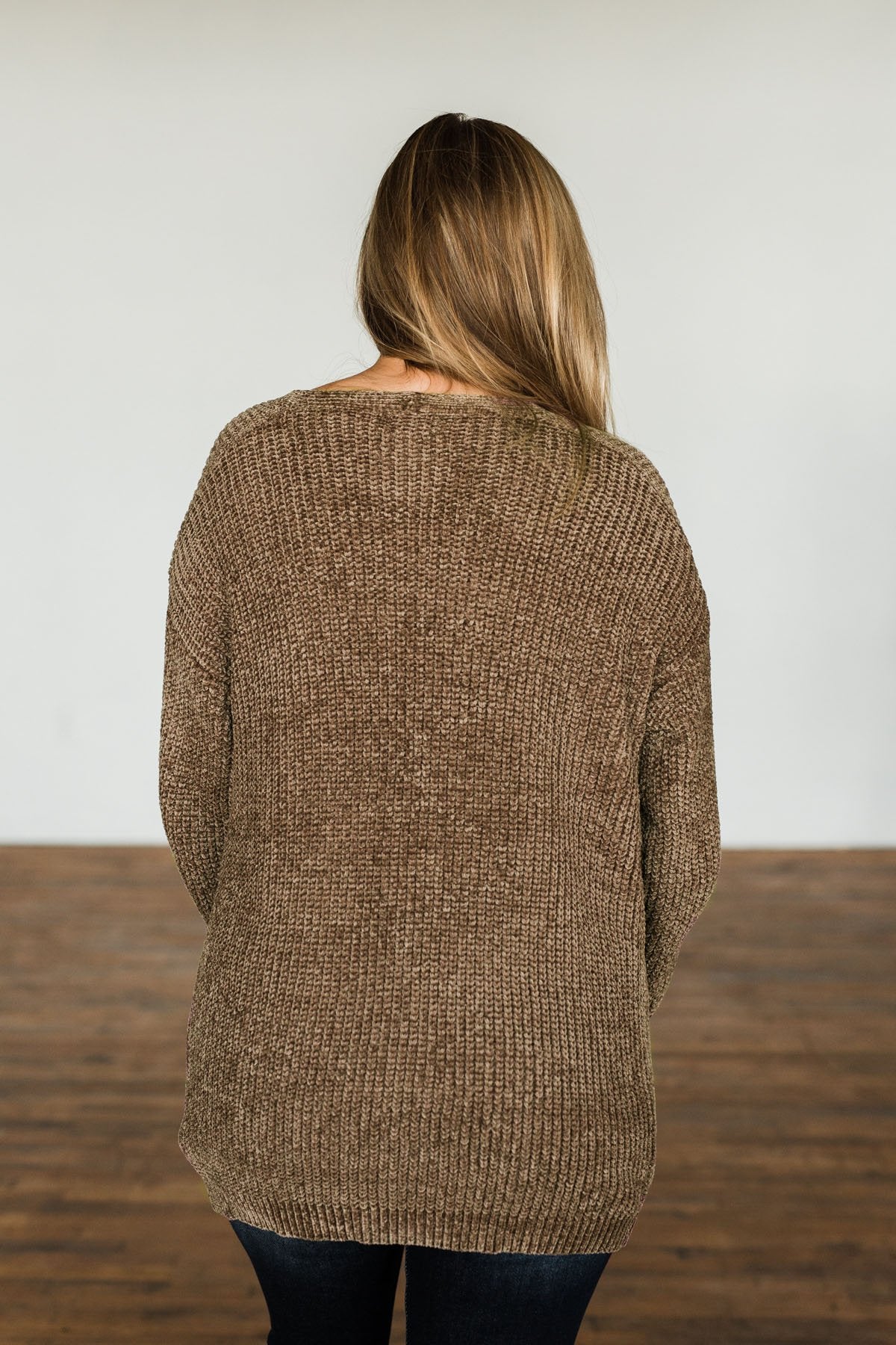 Have My Heart Velvet Chenille Cardigan- Mocha