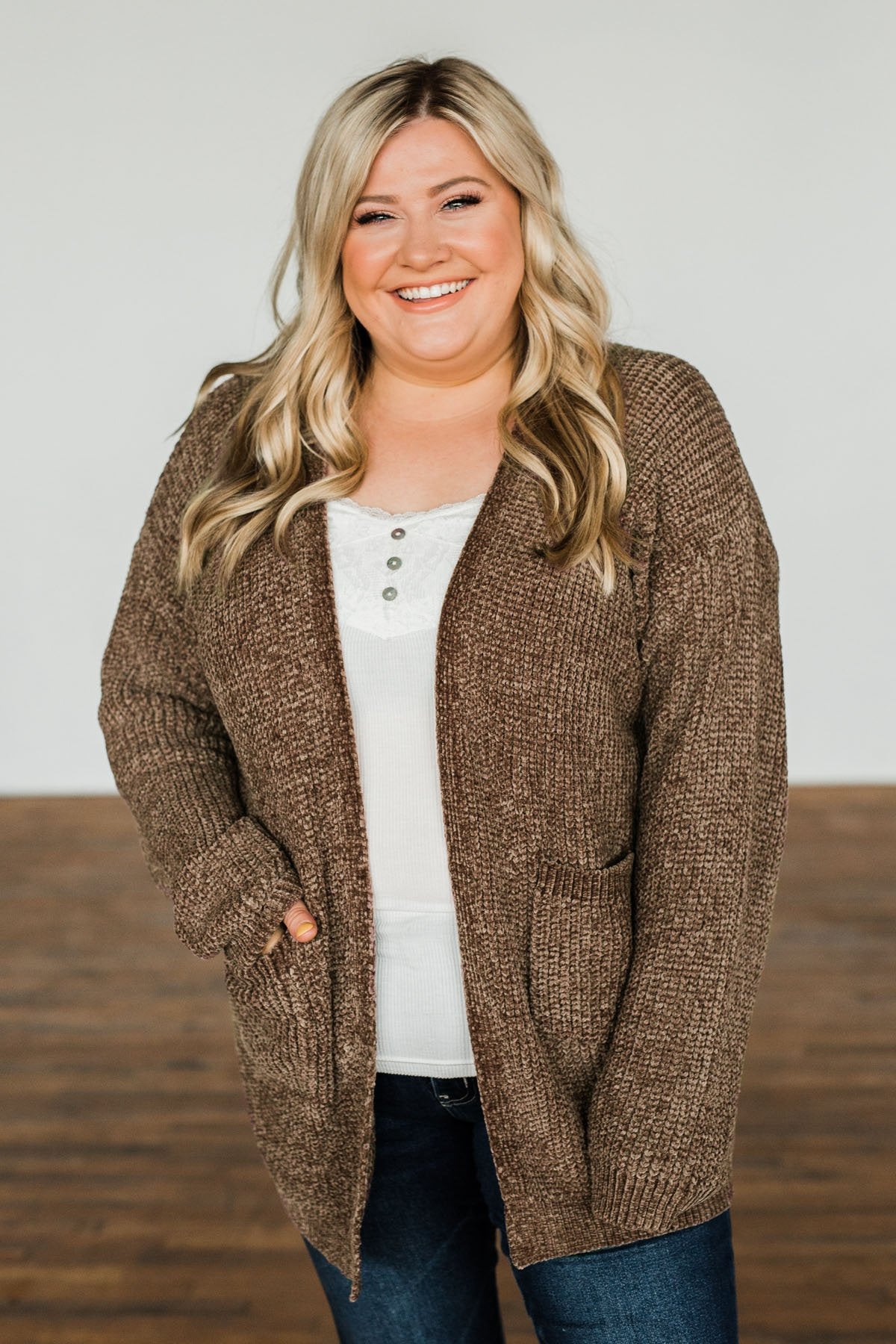 Have My Heart Velvet Chenille Cardigan- Mocha