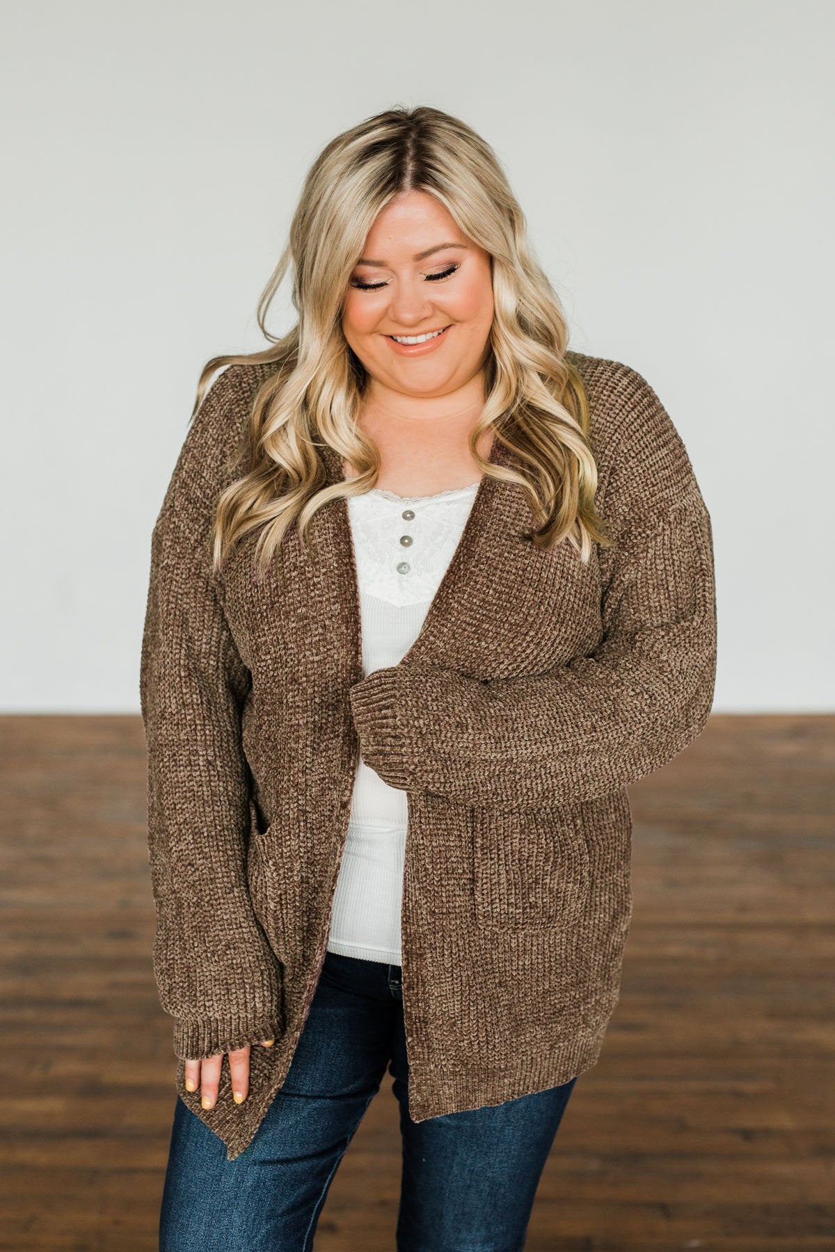 Have My Heart Velvet Chenille Cardigan- Mocha