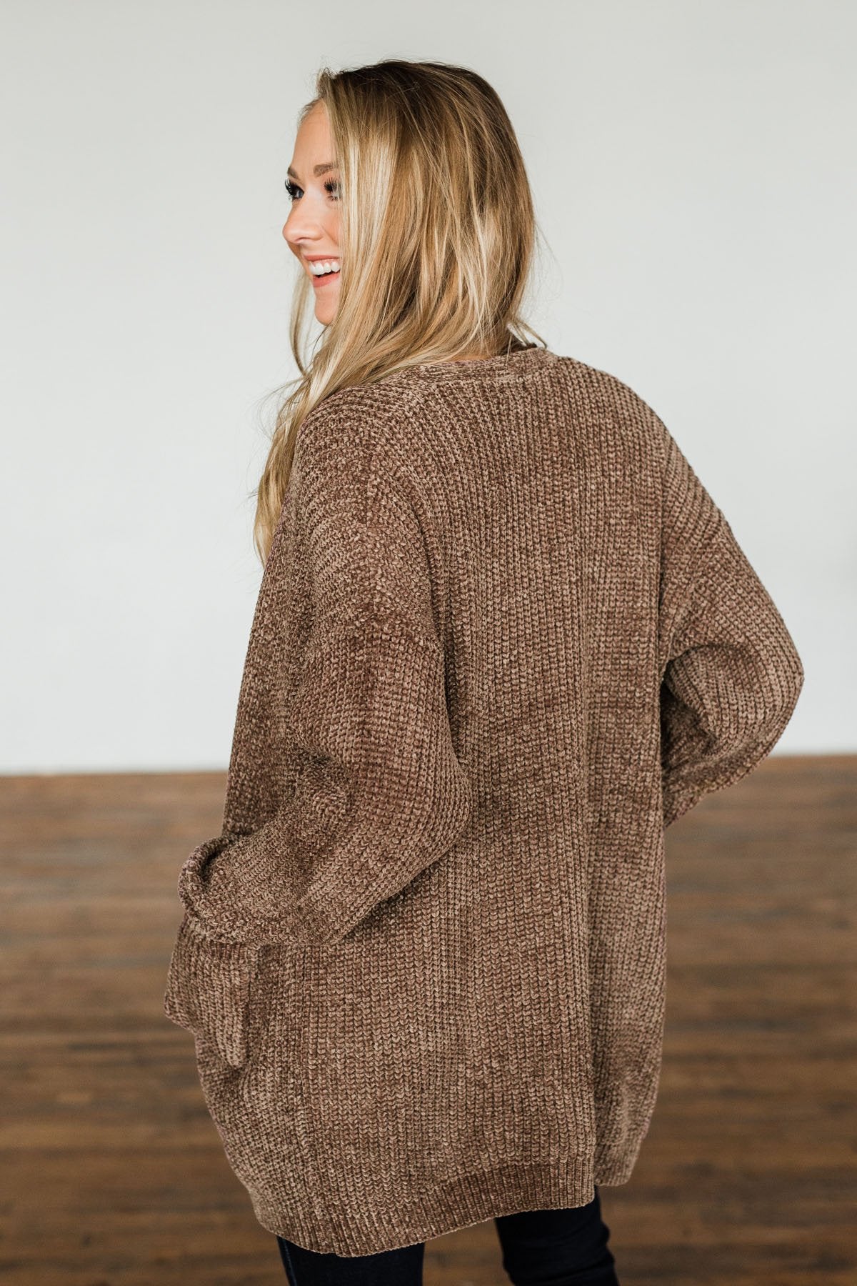Have My Heart Velvet Chenille Cardigan- Mocha