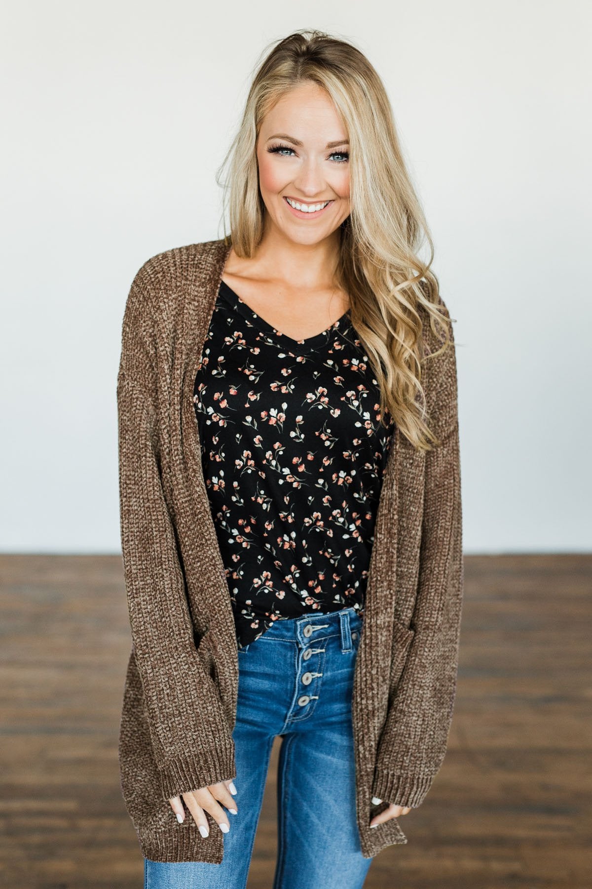 Have My Heart Velvet Chenille Cardigan- Mocha