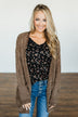 Have My Heart Velvet Chenille Cardigan- Mocha
