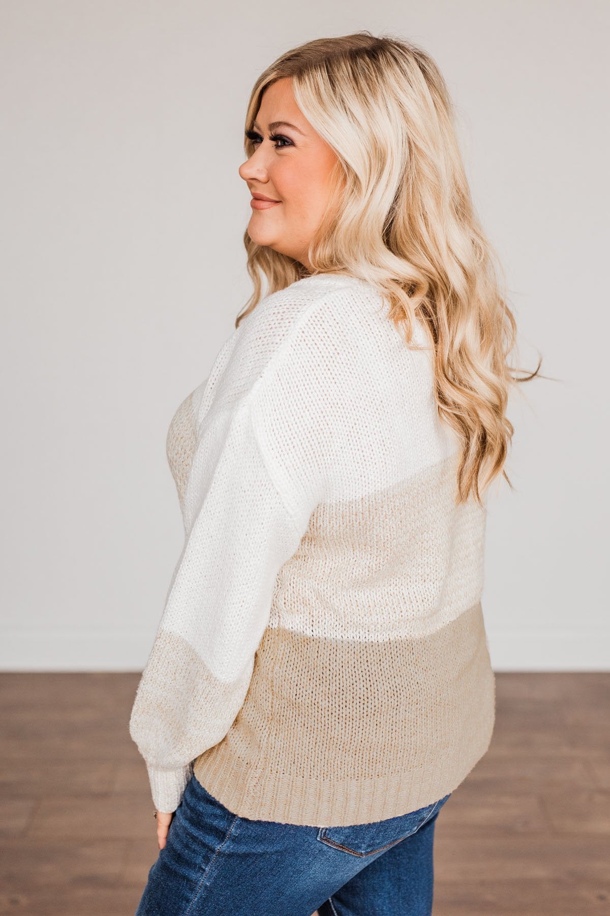 Warm Hugs Knit Color Block Sweater- Beige
