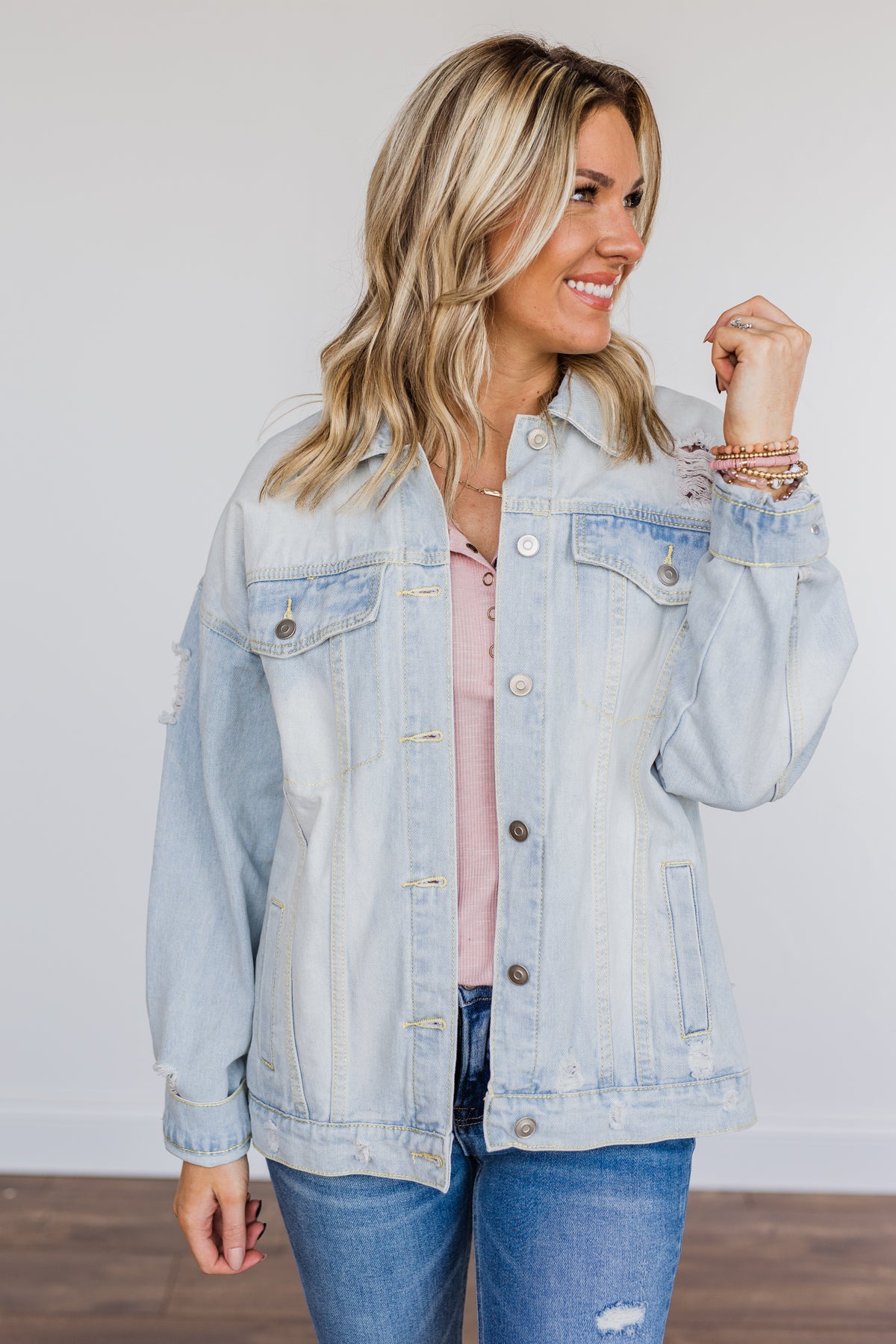 Keep Them Talking Denim Jacket- Light Wash