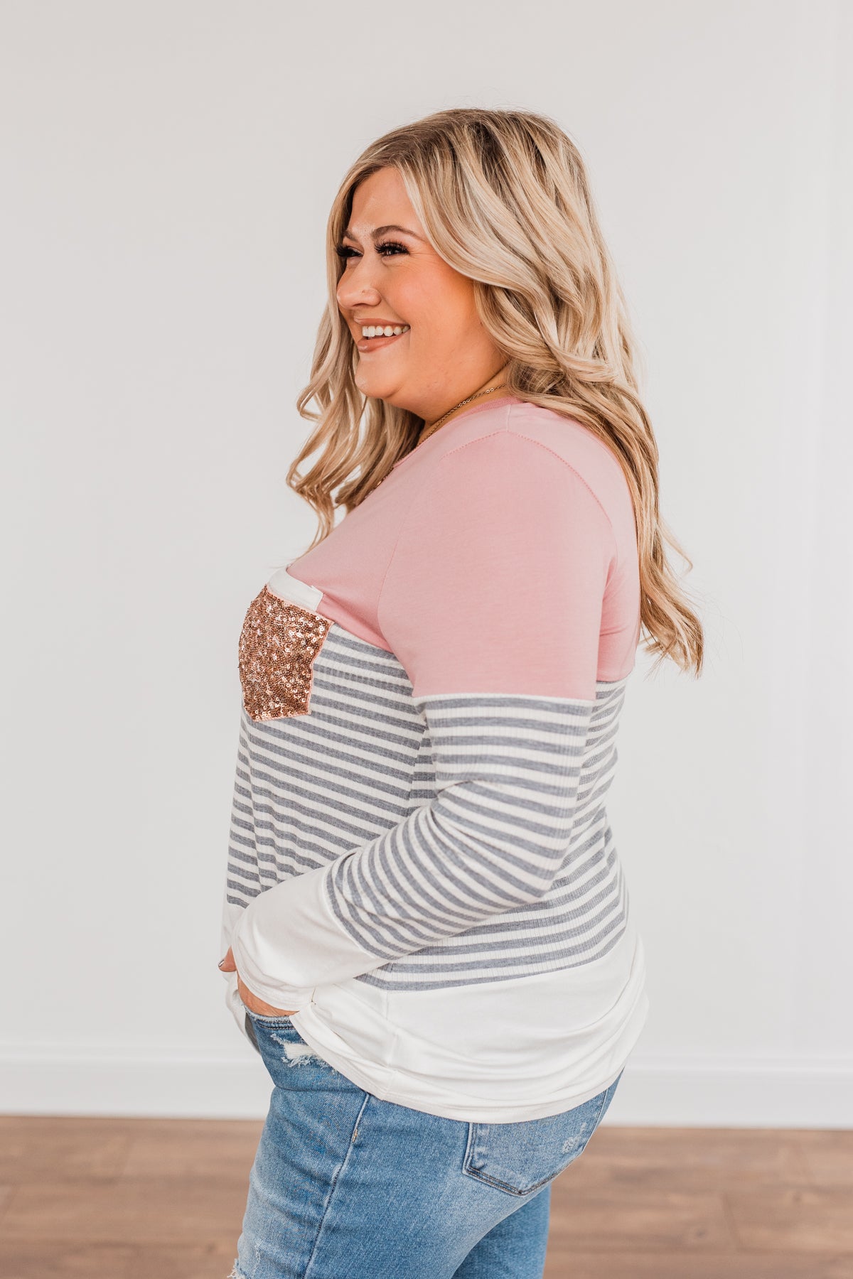 Your Time To Sparkle Color Block Top- Mauve & Ivory