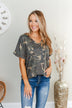 Sweetheart Wishes V-Neck Top- Camo