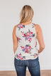 Living In Paradise Floral Criss-Cross Tank- Ivory