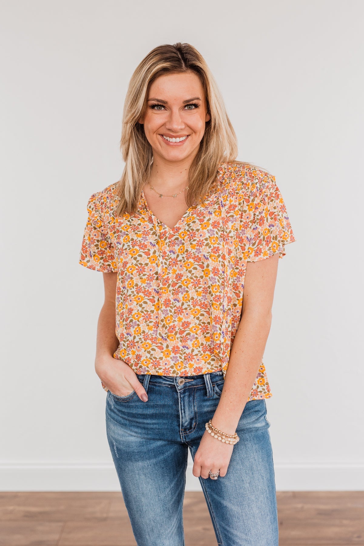 Can't Outshine Me Floral Top- Orange & Pink
