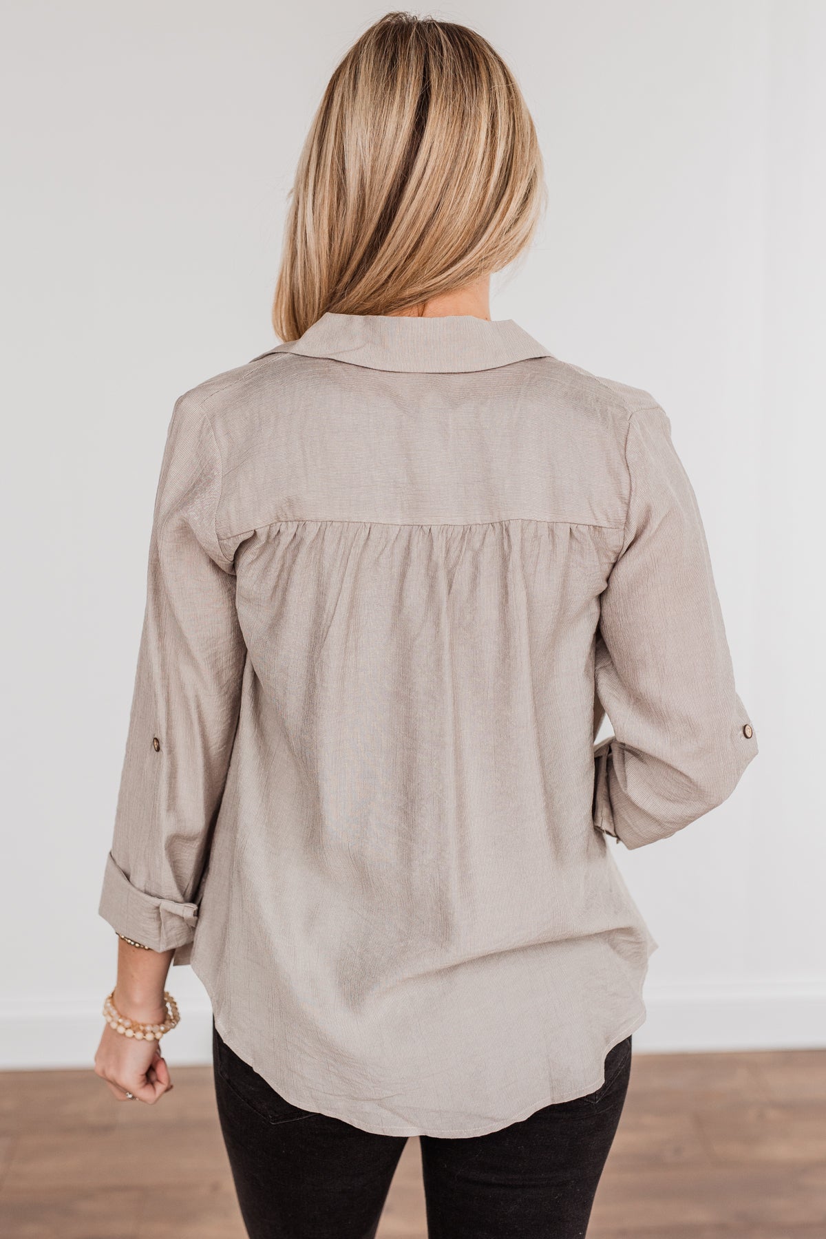 Majestic Moments Button Top- Taupe