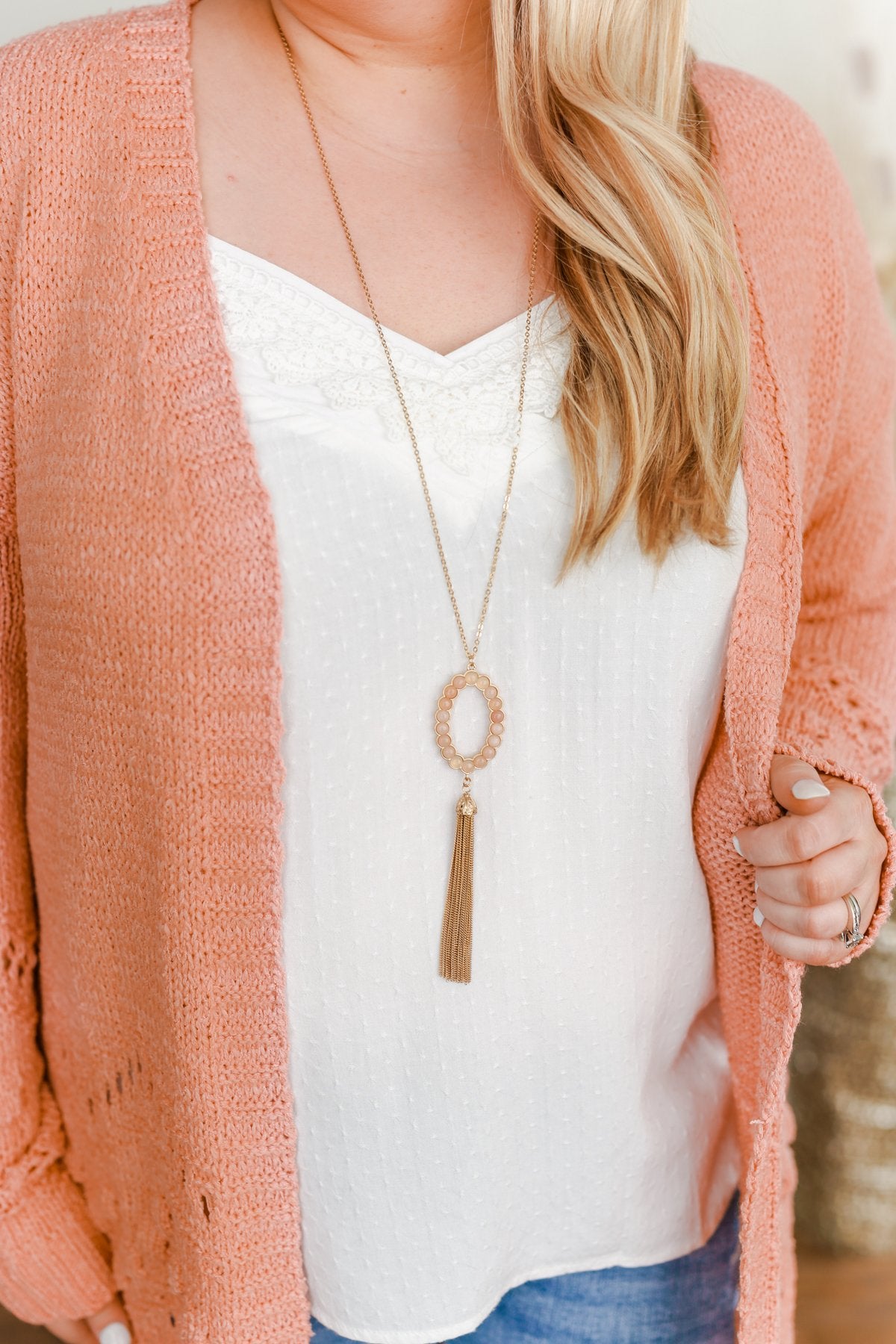 A Lovely Life Chain Tassel Necklace- Gold & Blush
