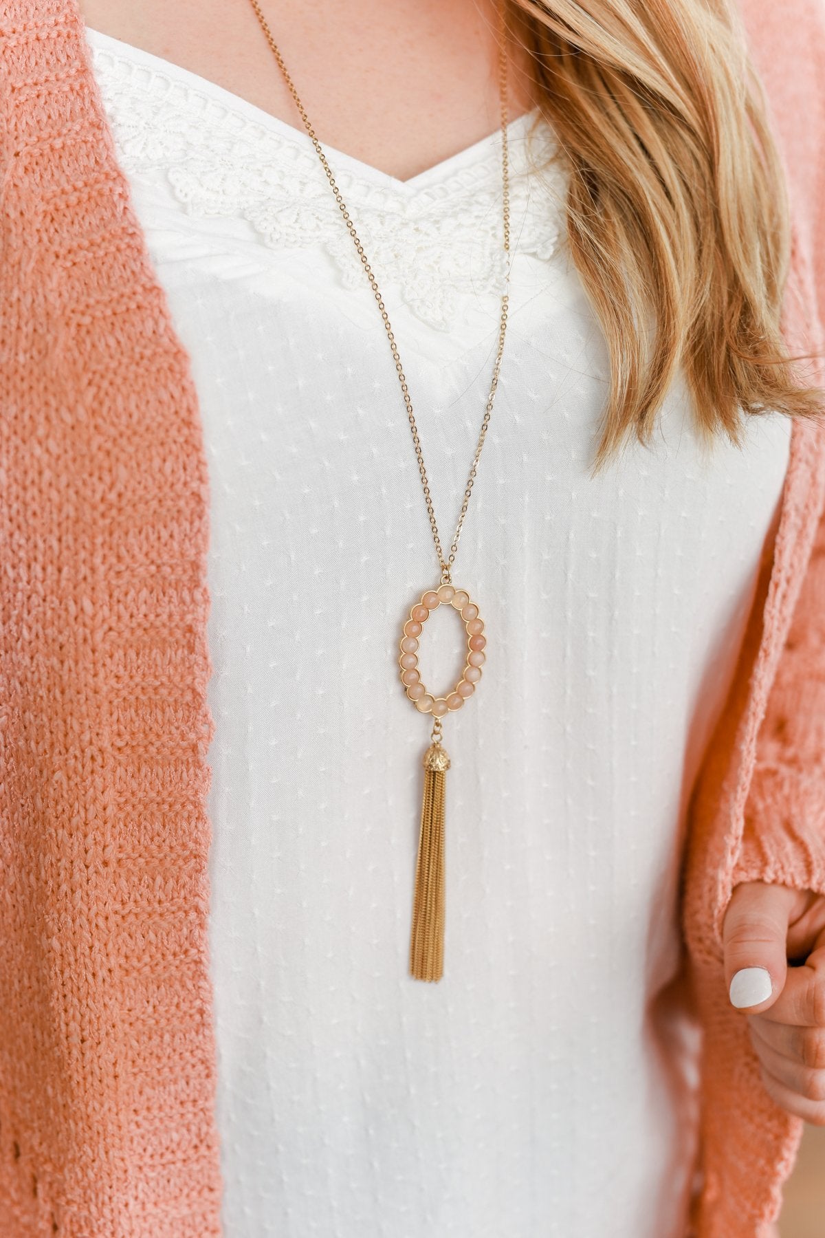A Lovely Life Chain Tassel Necklace- Gold & Blush