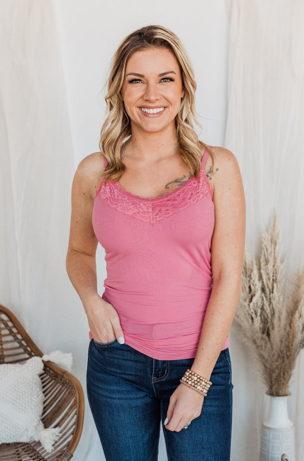 Pulse Basics All You Ever Wanted Lace Tank- Pink