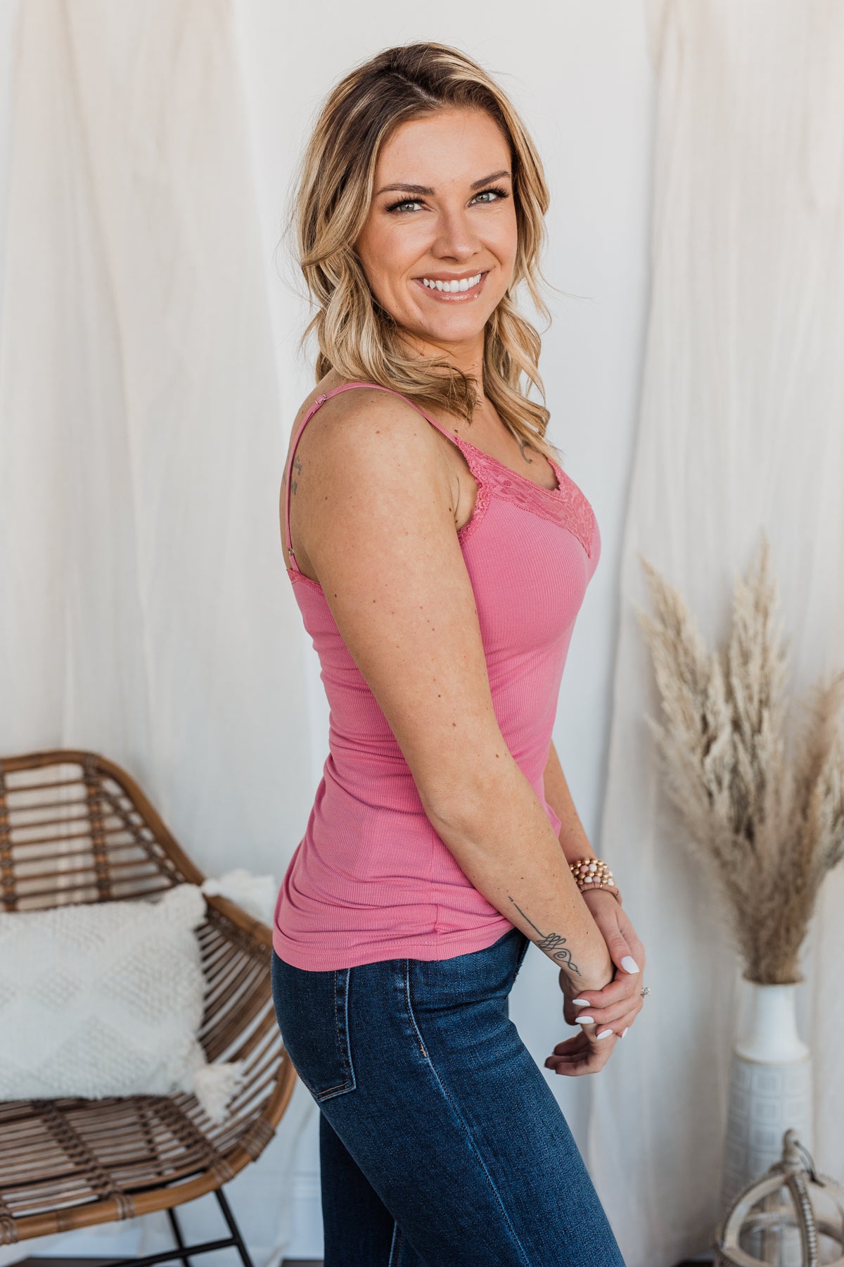 Pulse Basics All You Ever Wanted Lace Tank- Pink