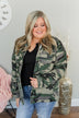 Never Give Up Distressed Denim Jacket- Camo