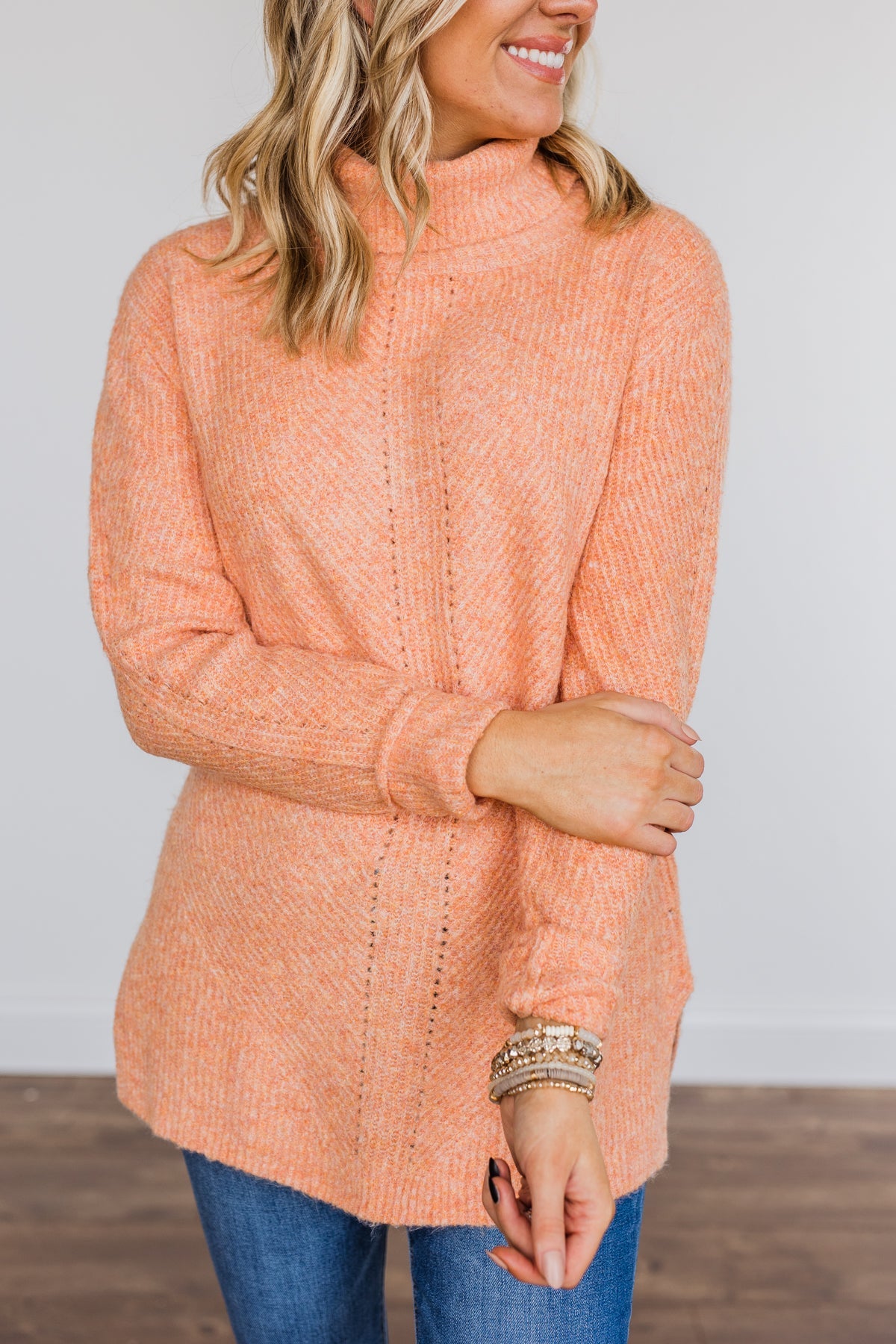 Limelight Aura Knit Cowl Neck Sweater- Coral