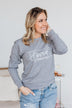 "Loved" Graphic Long Sleeve Top- Grey