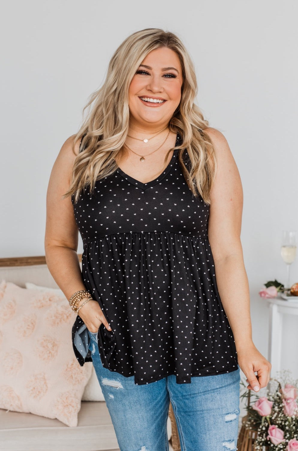Always Be Yours V-Neck Tank Top- Black
