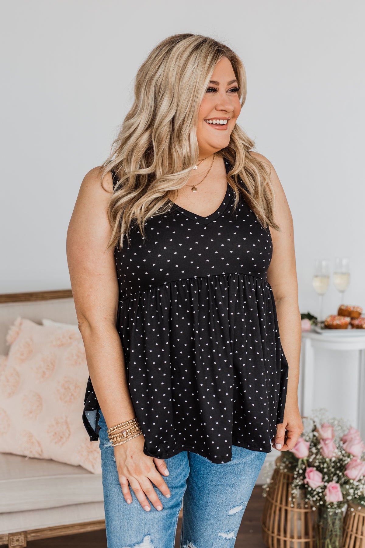 Always Be Yours V-Neck Tank Top- Black