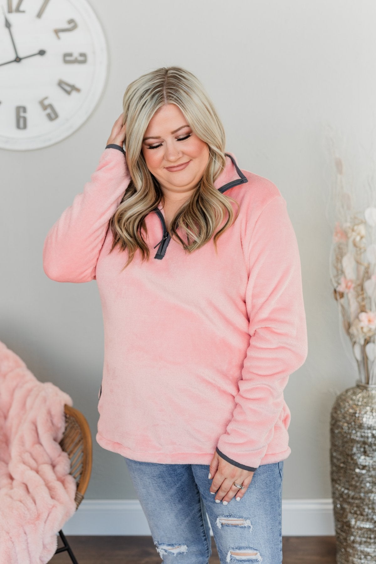 Pulse Exclusive 1/4 Zip Sherpa- Salmon Pink