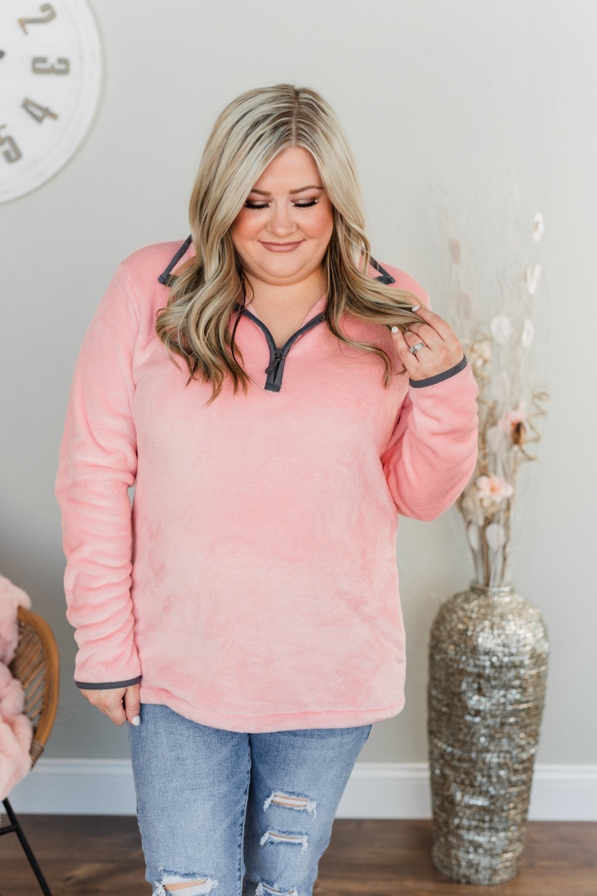 Pulse Exclusive 1/4 Zip Sherpa- Salmon Pink