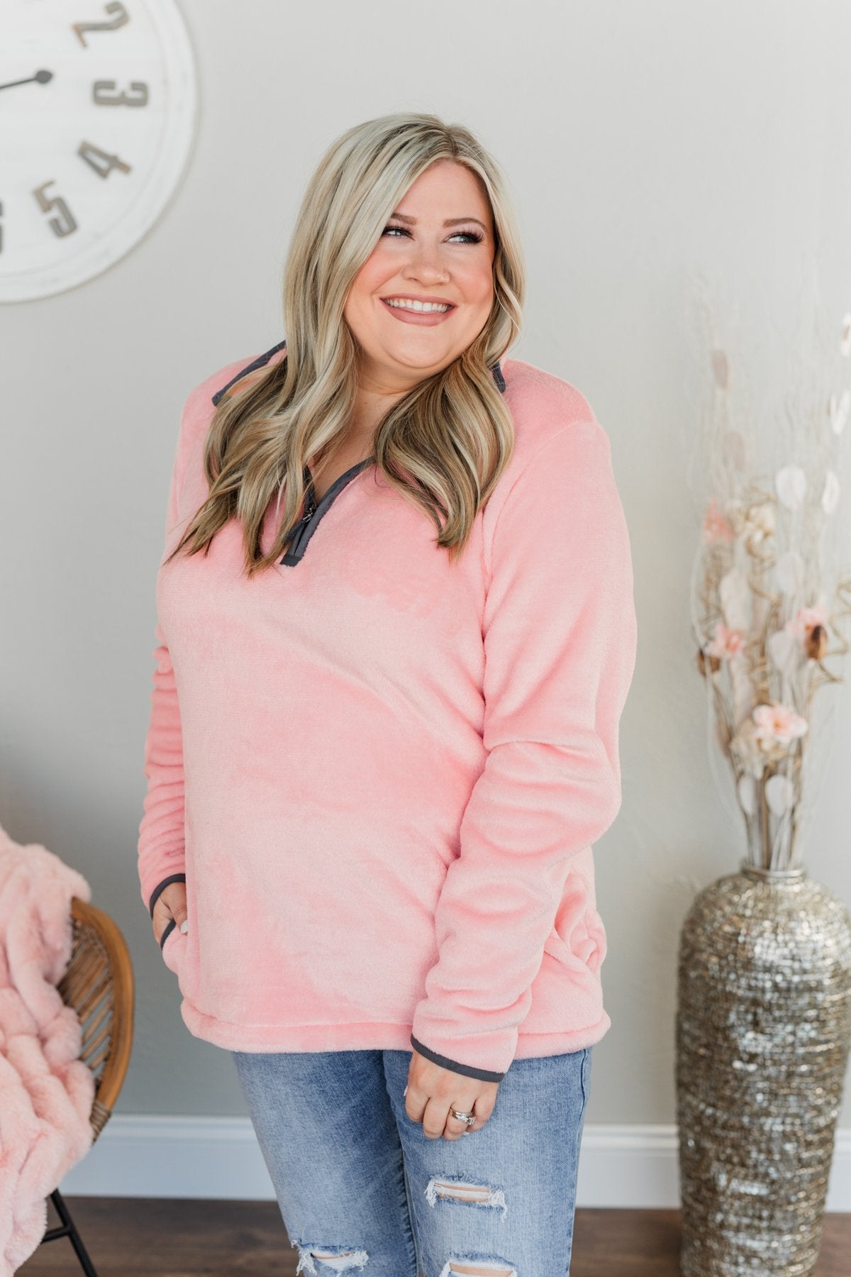 Pulse Exclusive 1/4 Zip Sherpa- Salmon Pink