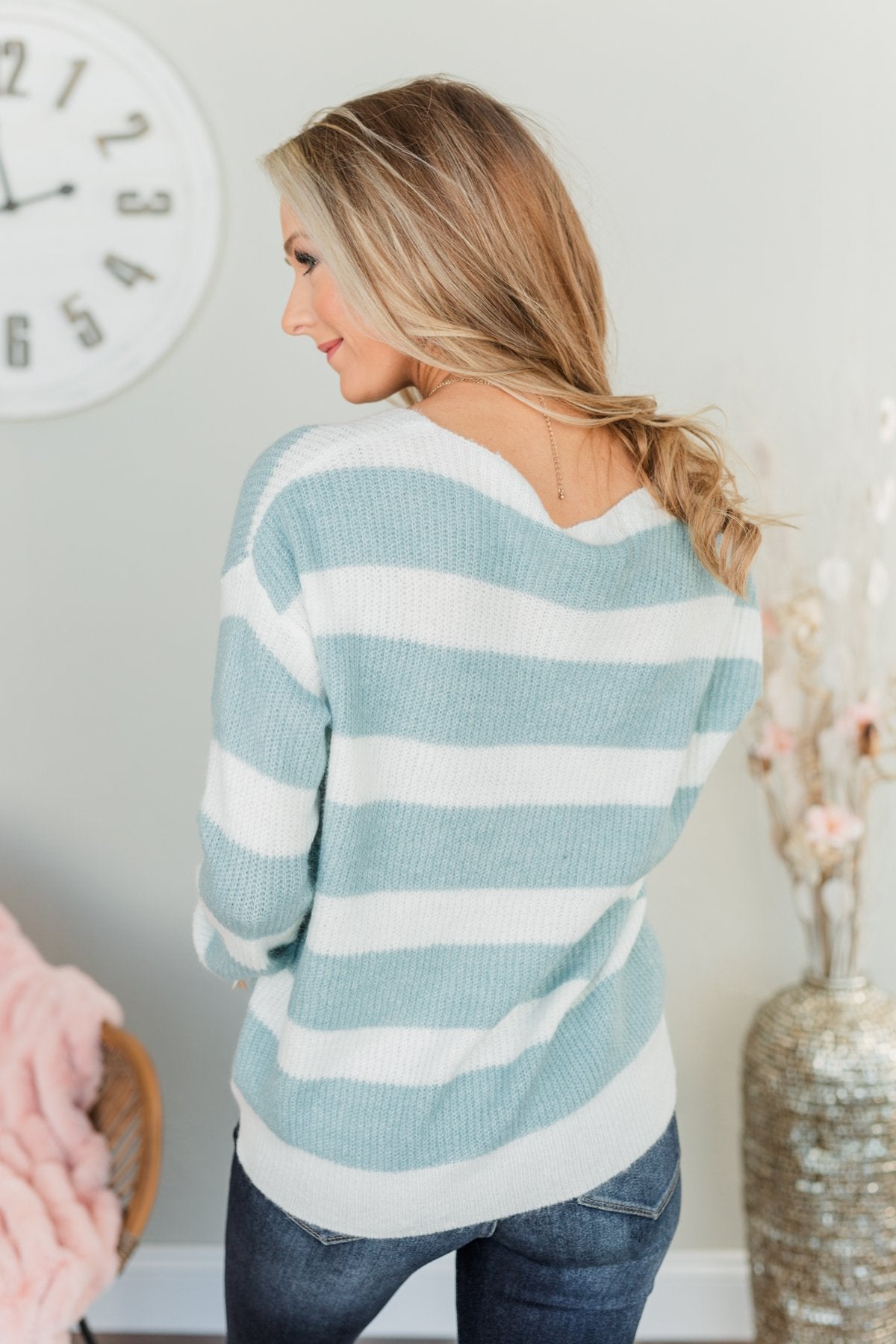 Perfectly Me Knit Sweater- Blue & Off-White