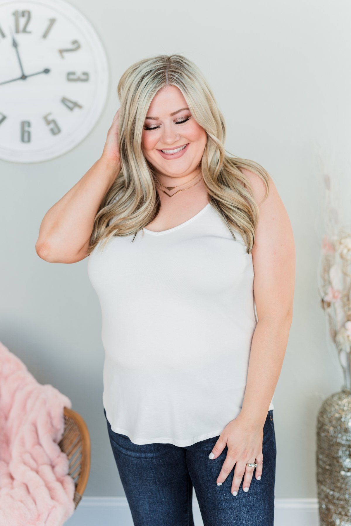 Everyday Elegance Double Strap Tank Top- Ivory