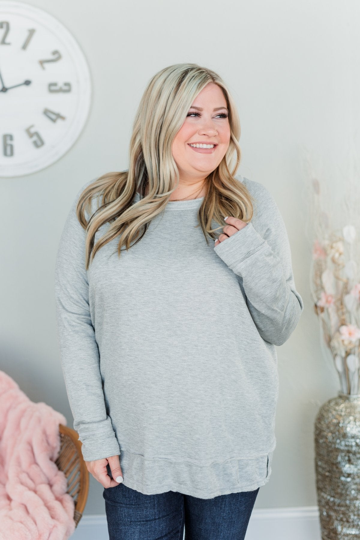 Wake Up The Day Long Sleeve Top- Grey