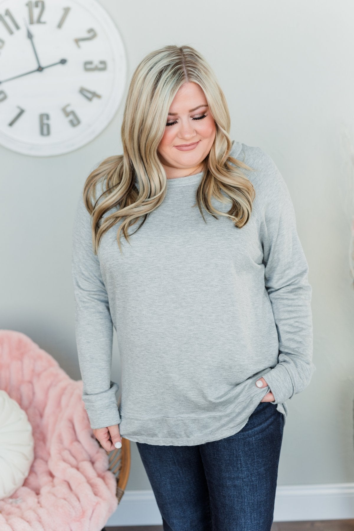 Wake Up The Day Long Sleeve Top- Grey