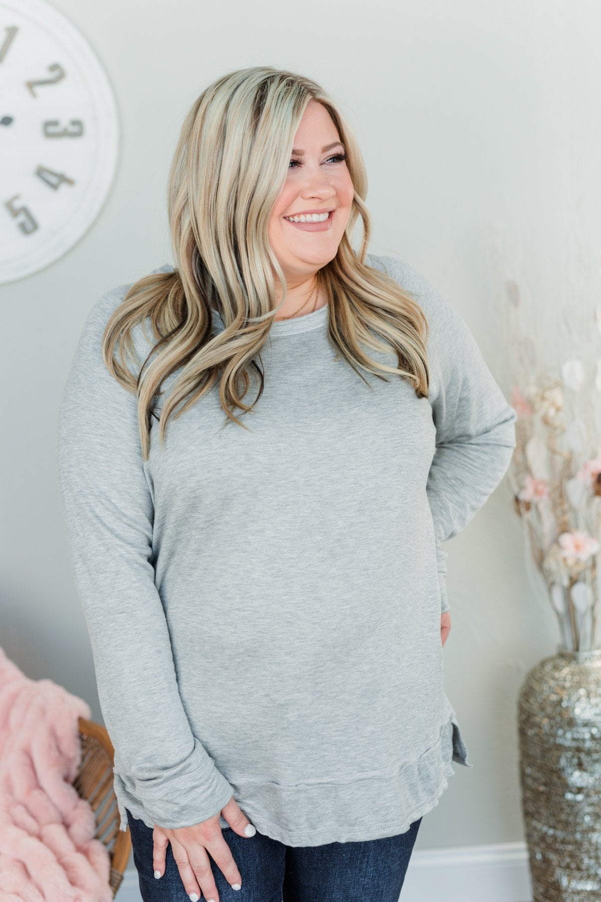 Wake Up The Day Long Sleeve Top- Grey