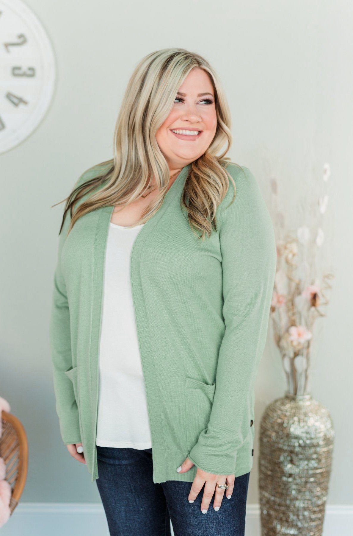 True To My Heart Open Front Cardigan- Dusty Sage – The Pulse Boutique