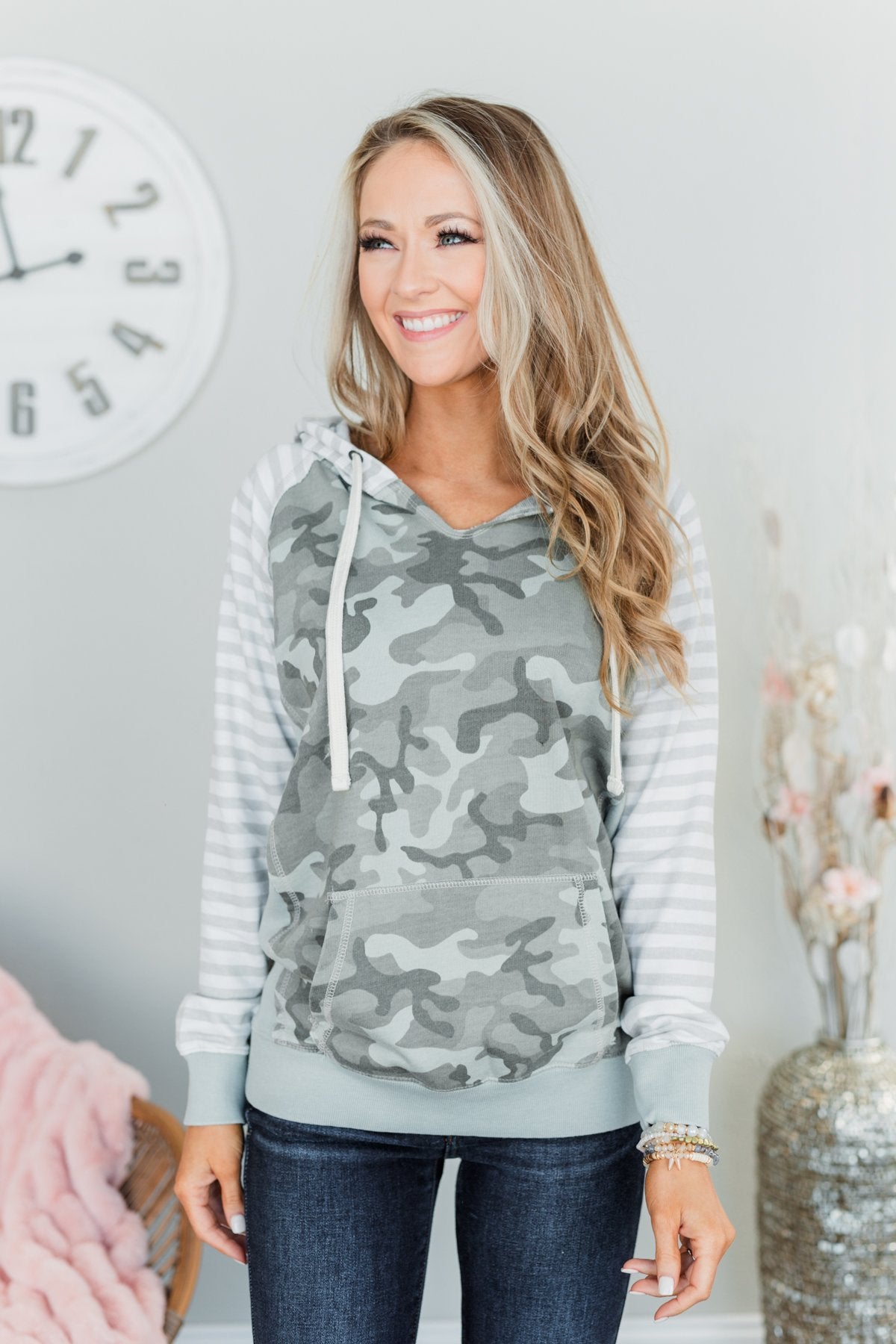 Always Authentic Drawstring Hoodie- Dusty Sage, Ivory, & Taupe