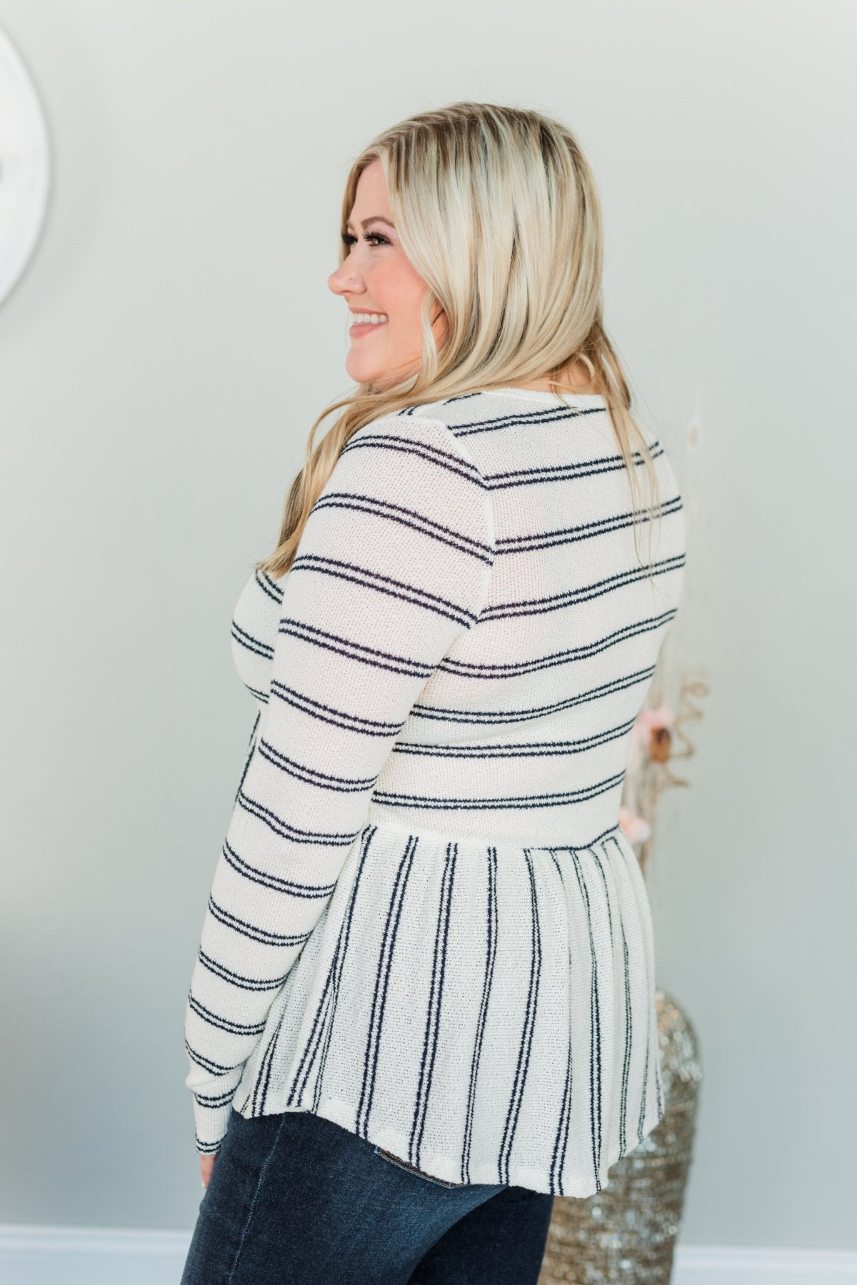 Focus On The Positive Babydoll Top- Ivory & Navy