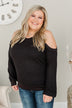 Cherish Every Moment Cold Shoulder Knit Top- Black