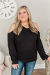 Cherish Every Moment Cold Shoulder Knit Top- Black